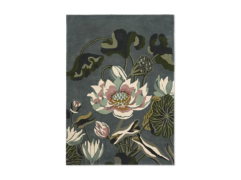 tapis entrée 120x180 fait à la main en laine vert et beige motif floral