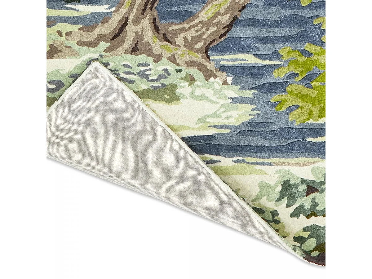 tapis chambre 200x280 fait main en laine bleu et vert rectangle motif floral