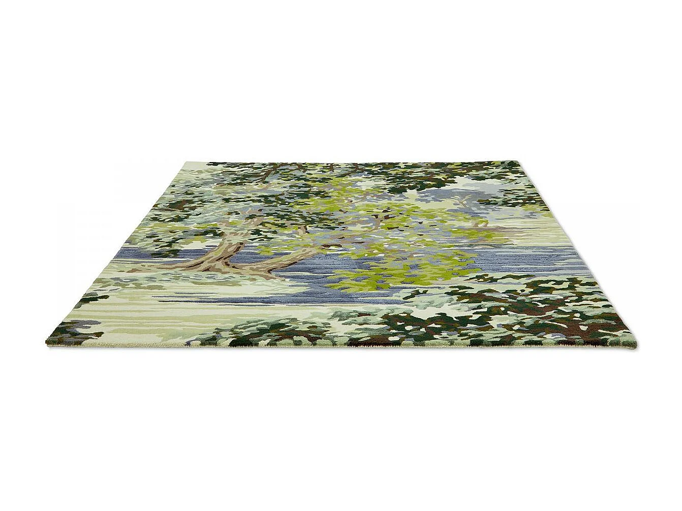 tapis chambre 200x280 fait main en laine bleu et vert rectangle motif floral