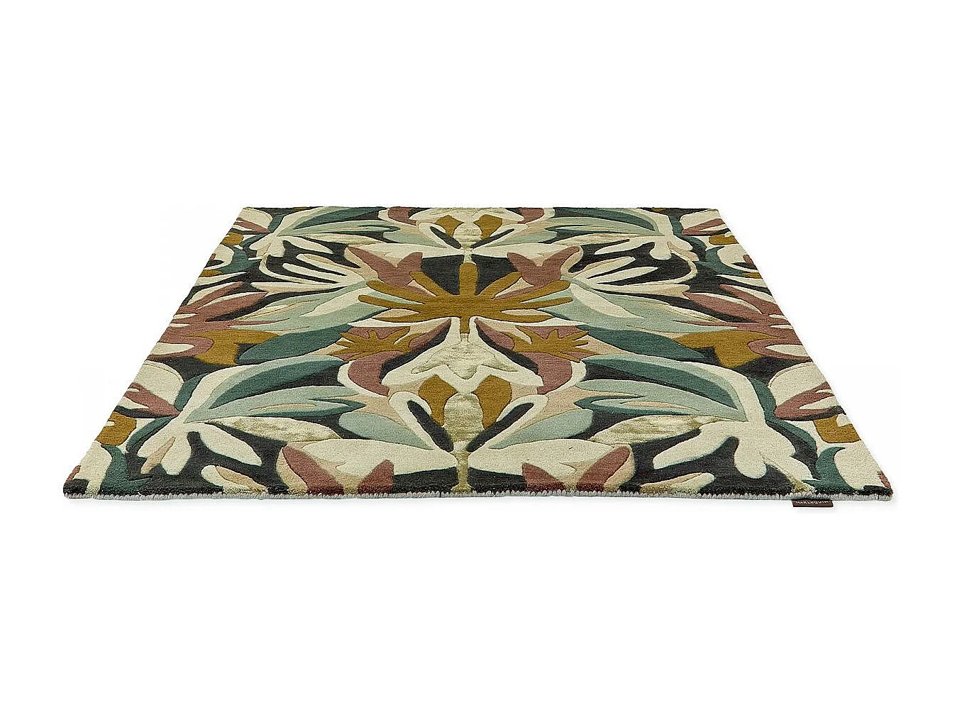 tapis grand salon 250x350 fait à la main en laine vert et beige motif floral