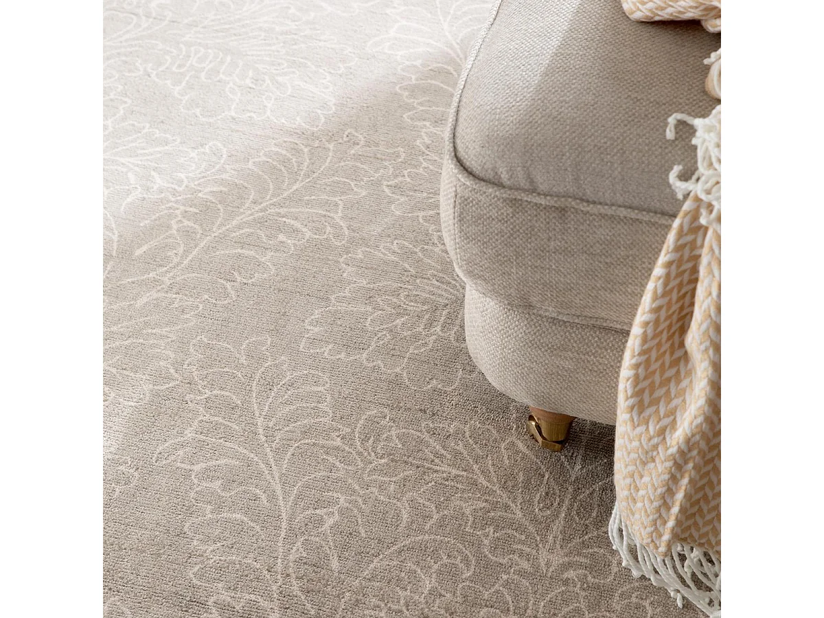 tapis grand salon 250x350 fait main en coton beige rectangle motif floral SILEST