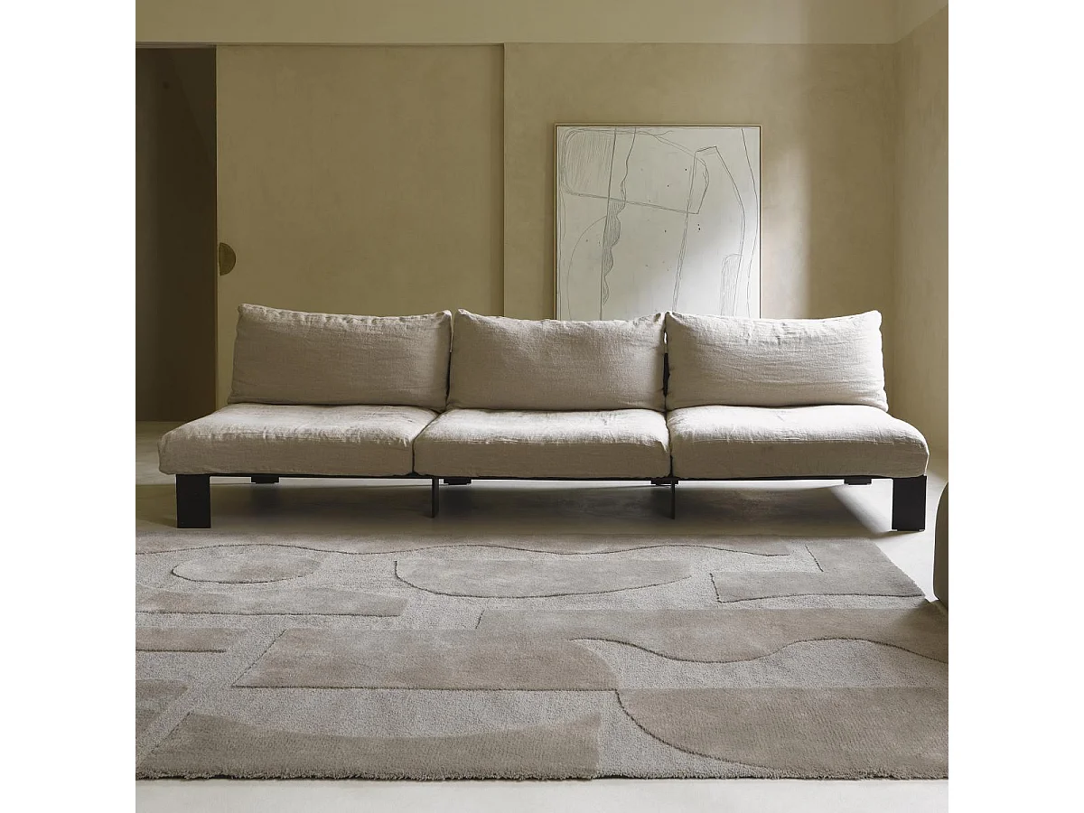 tapis salle de réception 170x240 tufté en laine beige rectangle motif géométrique