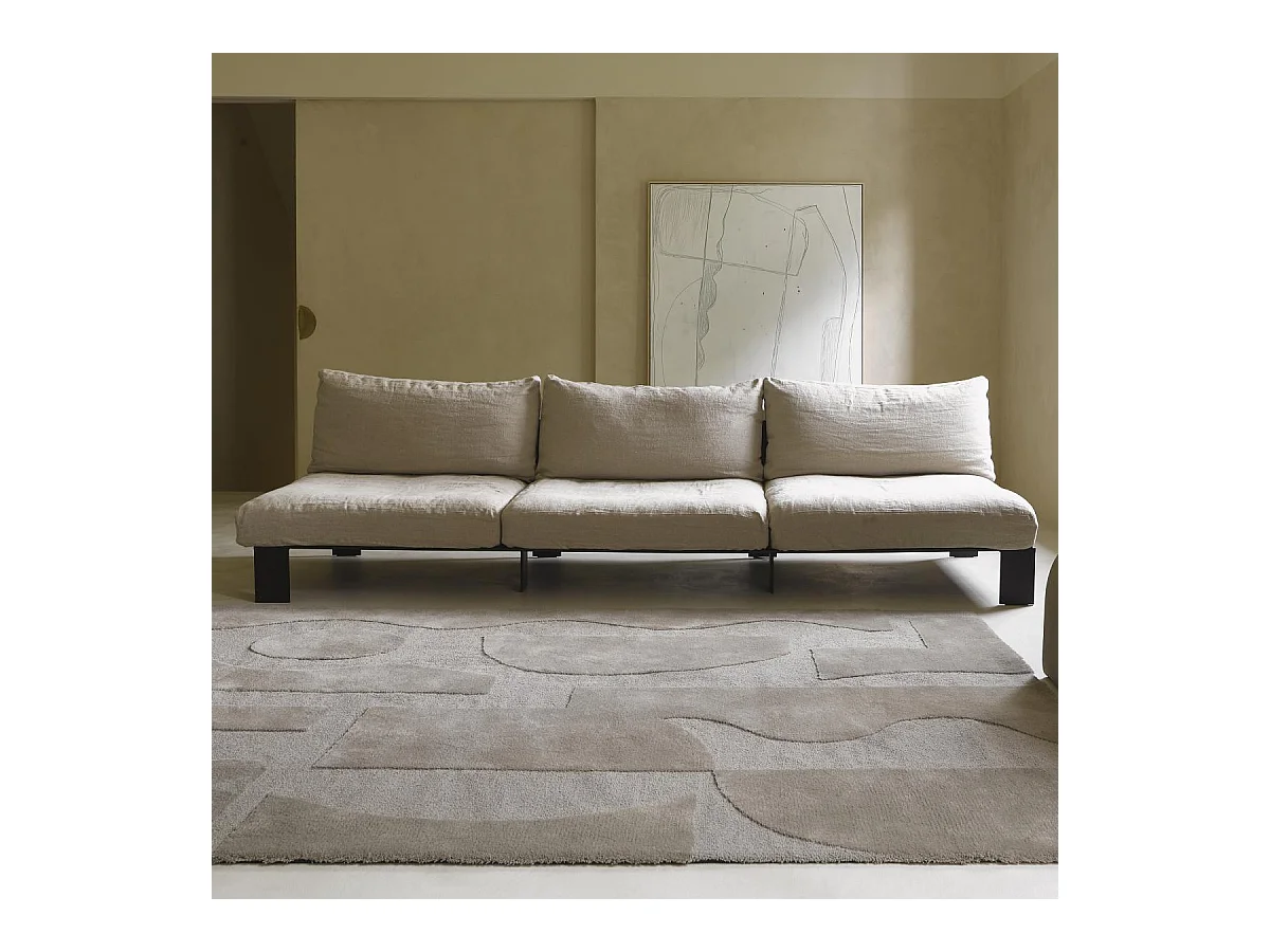 tapis salle de réception 170x240 tufté en laine beige rectangle motif géométrique
