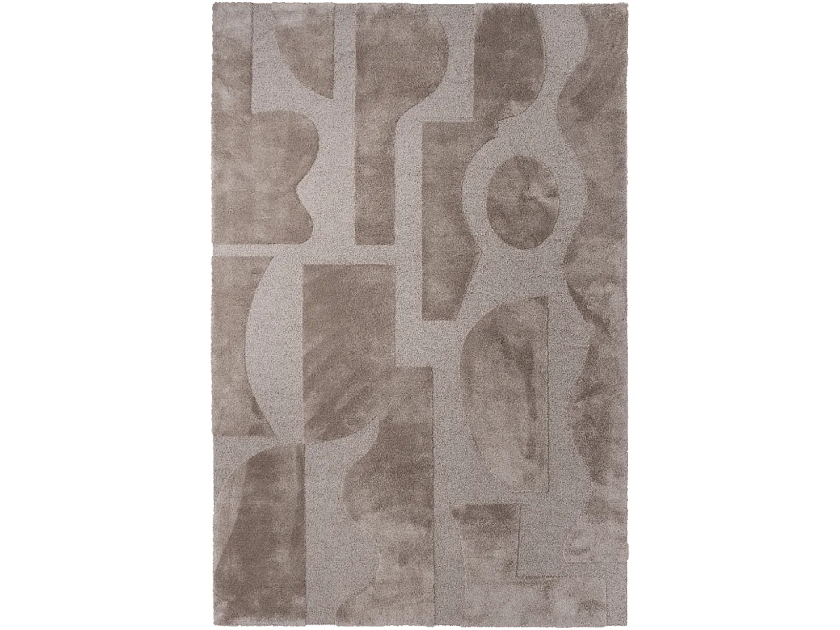 tapis salle de réception 170x240 tufté en laine beige rectangle motif géométrique