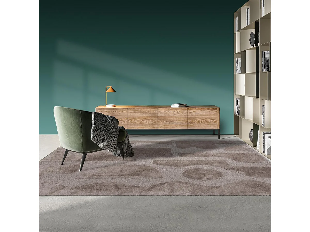 tapis salle de réception 170x240 tufté en laine beige rectangle motif géométrique