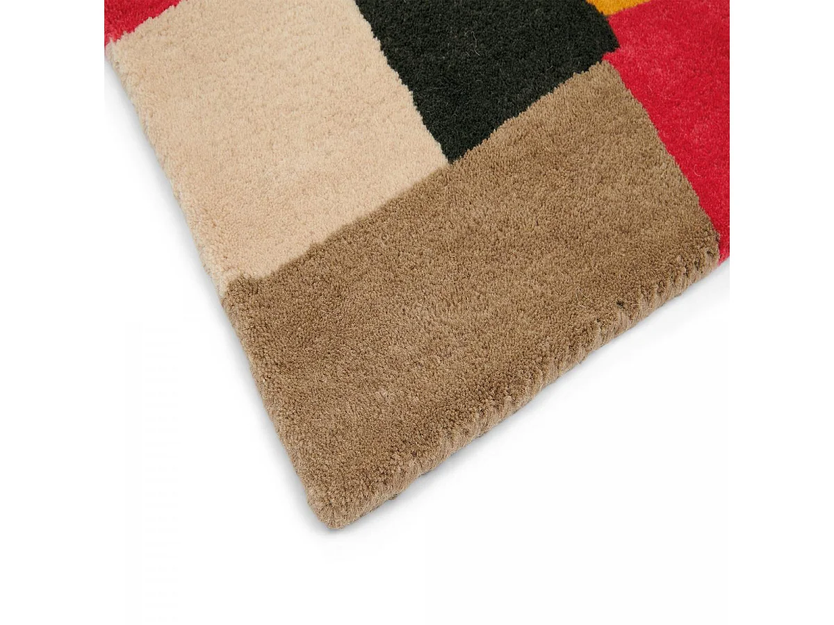 tapis salon 200x280 tissé en laine rouge et jaune rectangle motif géométrique