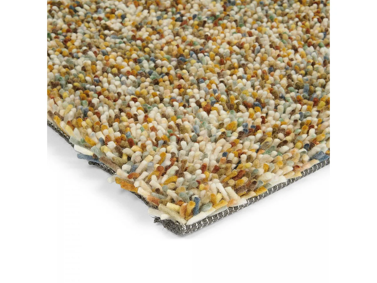 Tapis longs poils shaggy 140x200 rectangle tissé jaune et beige en laine