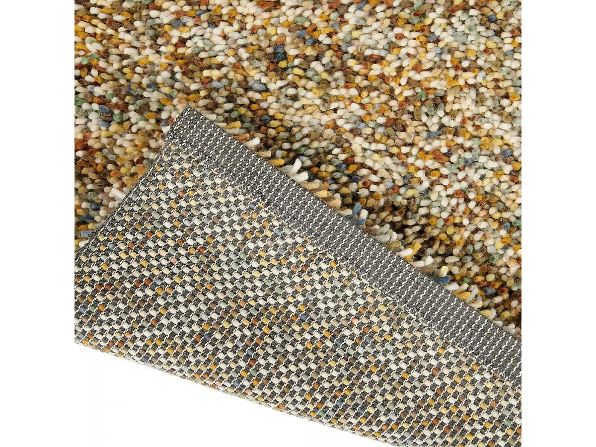 Tapis longs poils shaggy 140x200 rectangle tissé jaune et beige en laine