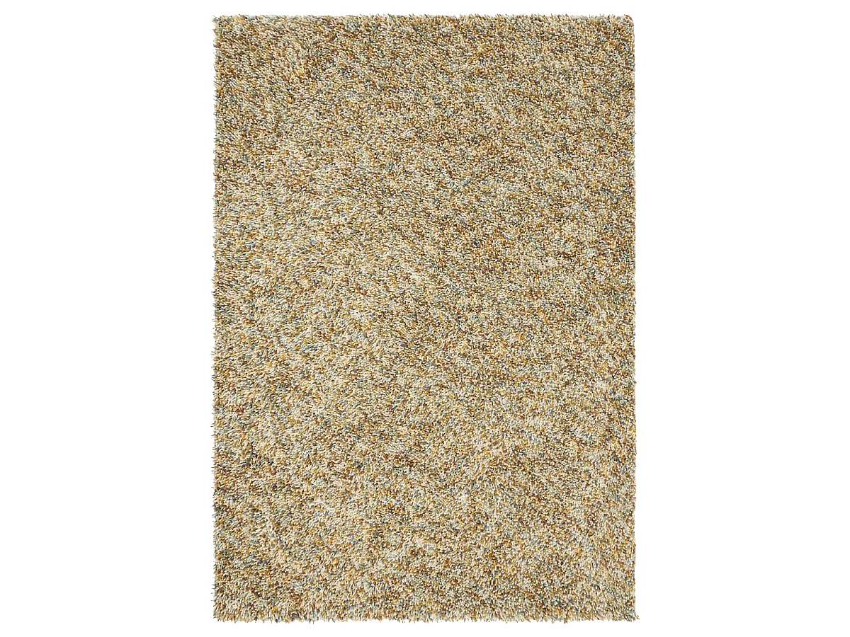 Tapis longs poils shaggy 140x200 rectangle tissé jaune et beige en laine