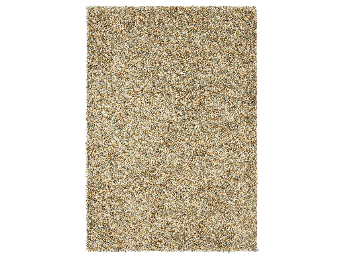 Tapis longs poils shaggy 140x200 rectangle tissé jaune et beige en laine