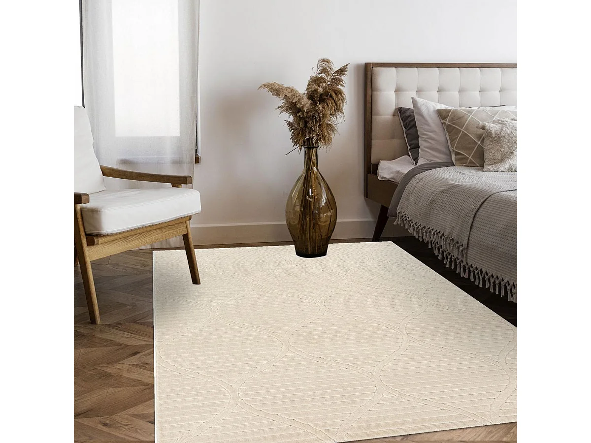 Tapis intérieur extérieur 120x160 en relief LYN14 TENDIA Beige ton sur ton