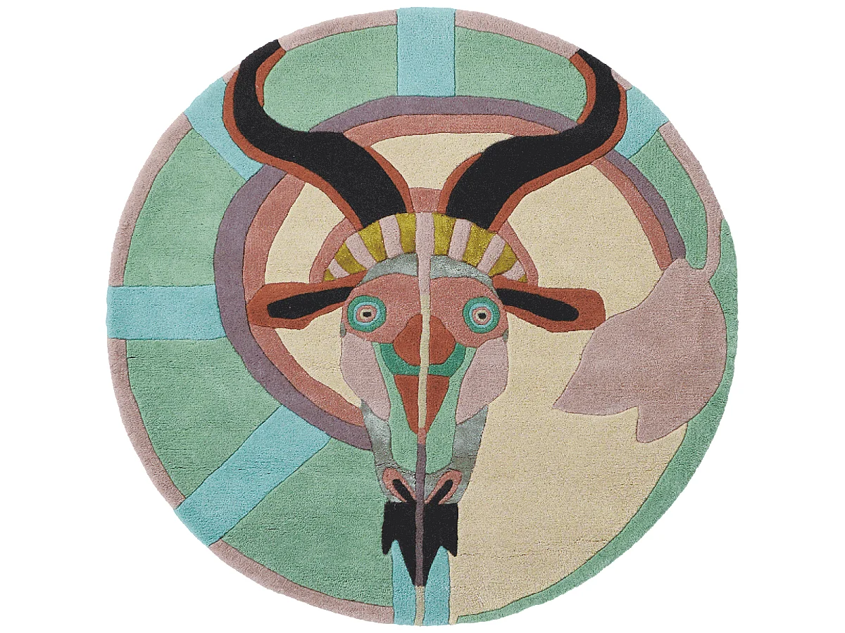 tapis open space 200x200 fait à la main en laine multicolore motif fresque