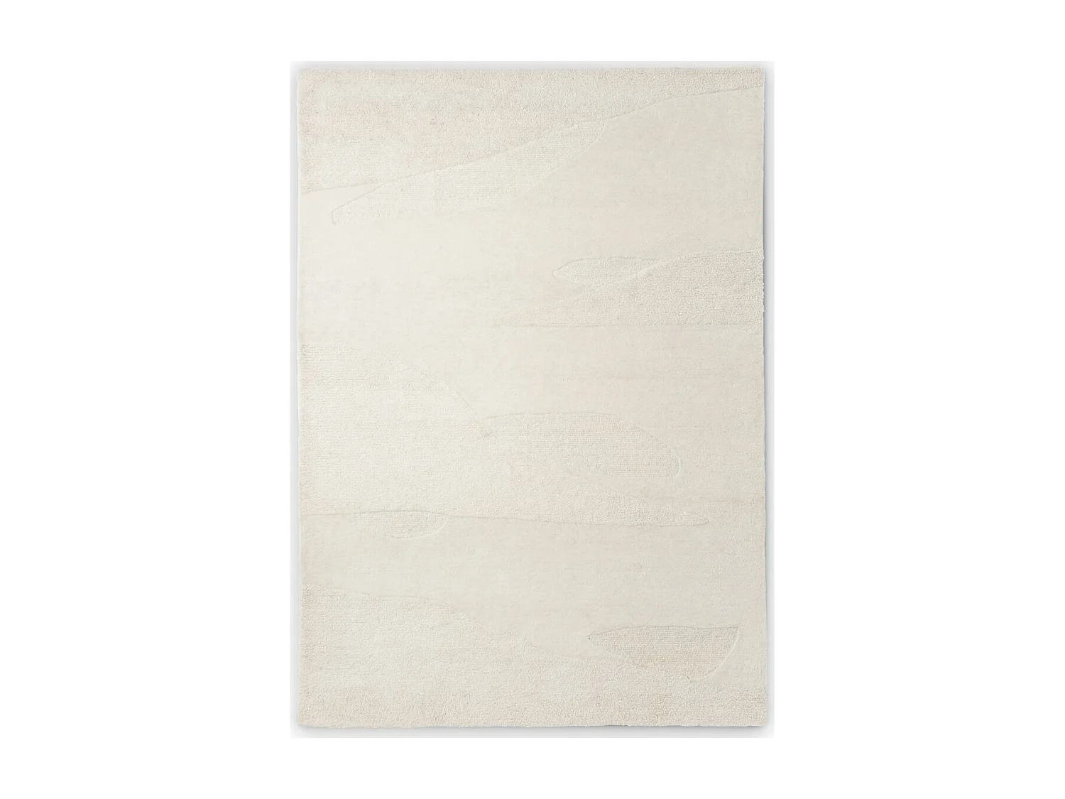 tapis grand salon 250x350 fait à la main en laine crème rectangle motif faux uni