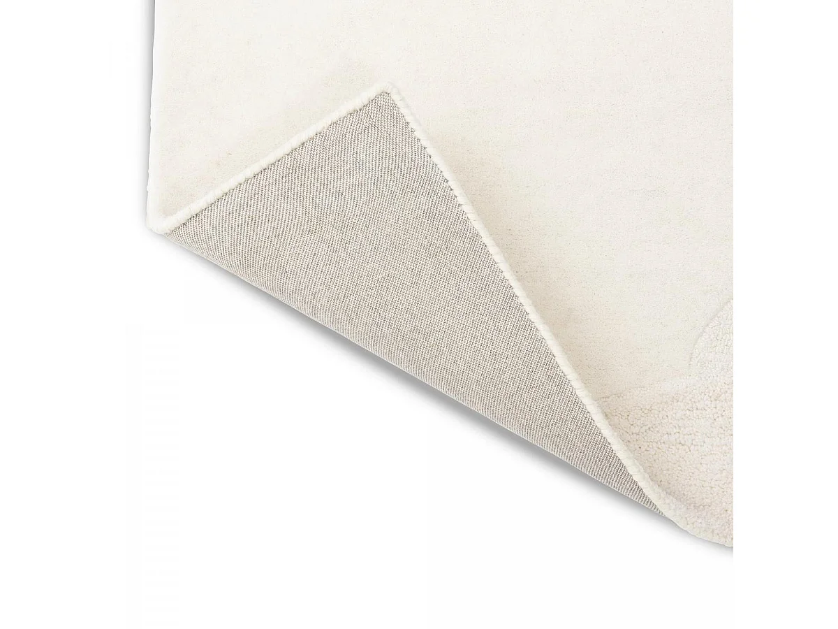 tapis grand salon 250x350 fait à la main en laine crème rectangle motif faux uni