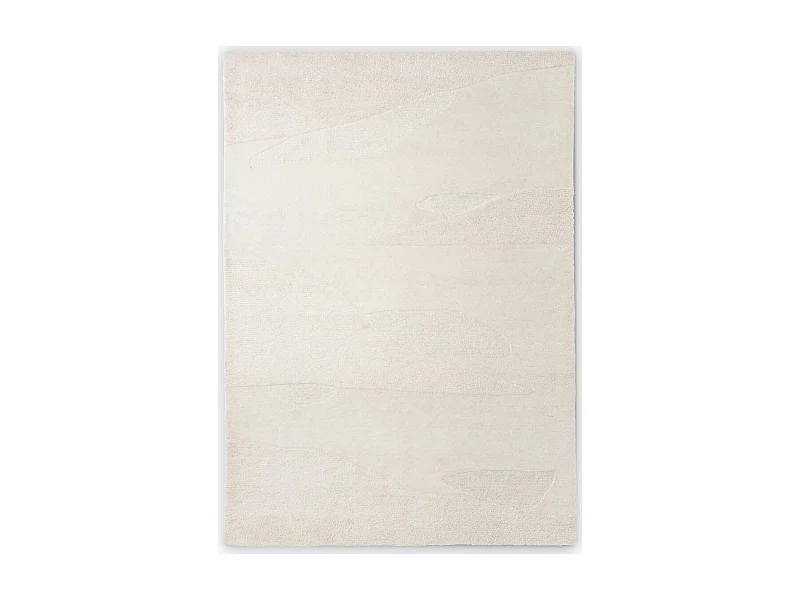 tapis grand salon 250x350 fait à la main en laine crème rectangle motif faux uni