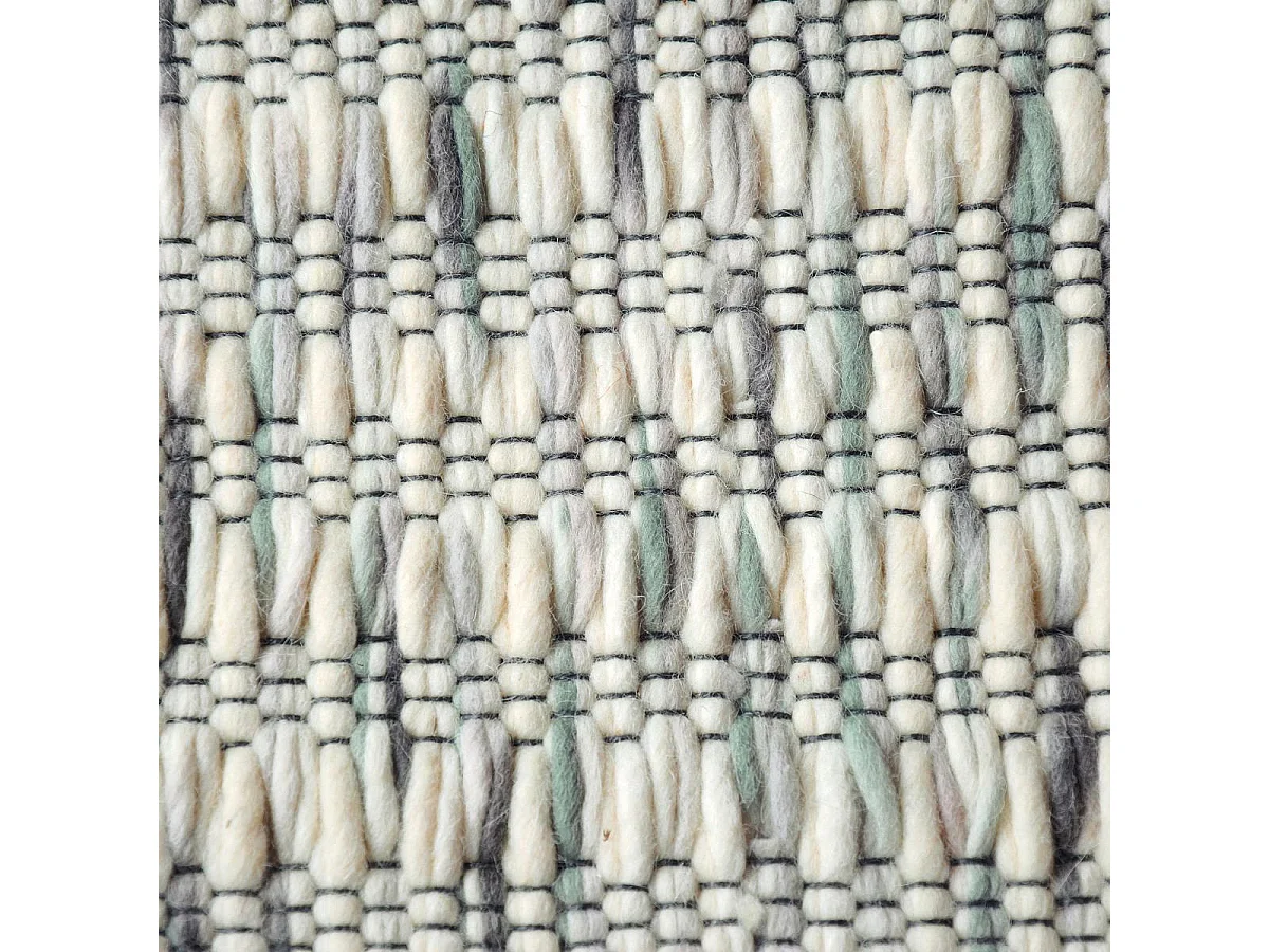 Tappeto Kilim 160x230 rettangolo realizzato a mano in lana panna e verde fantasia tinta unita