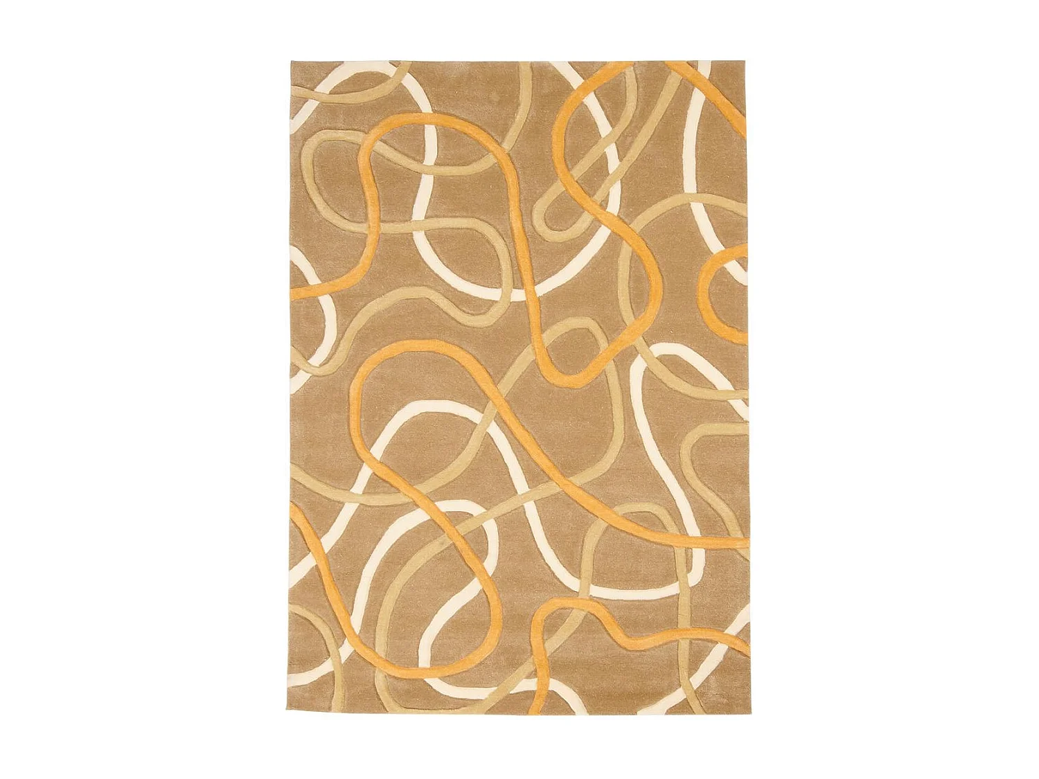 tapis salon 140x200 fait main en acrylique beige et orange rectangle motif rond