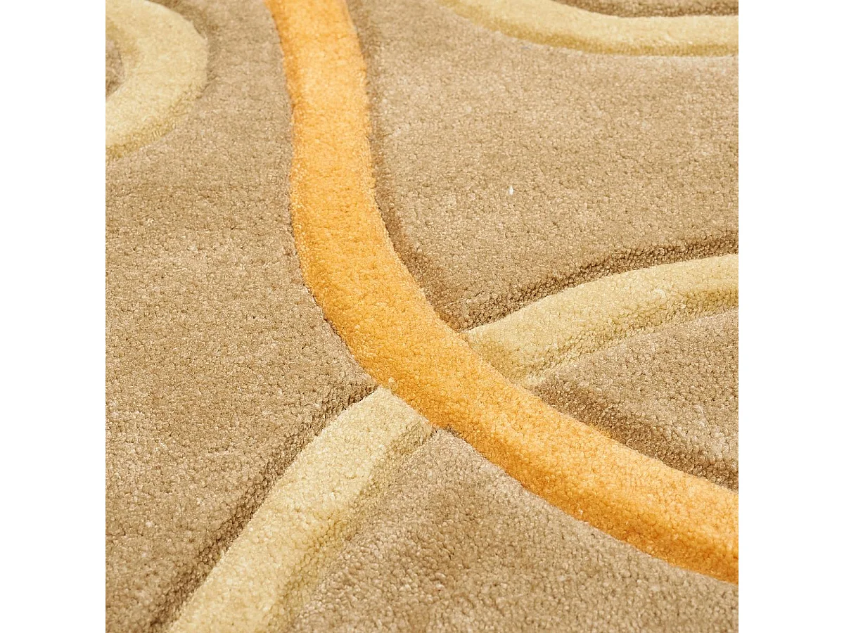 tapis salon 140x200 fait main en acrylique beige et orange rectangle motif rond