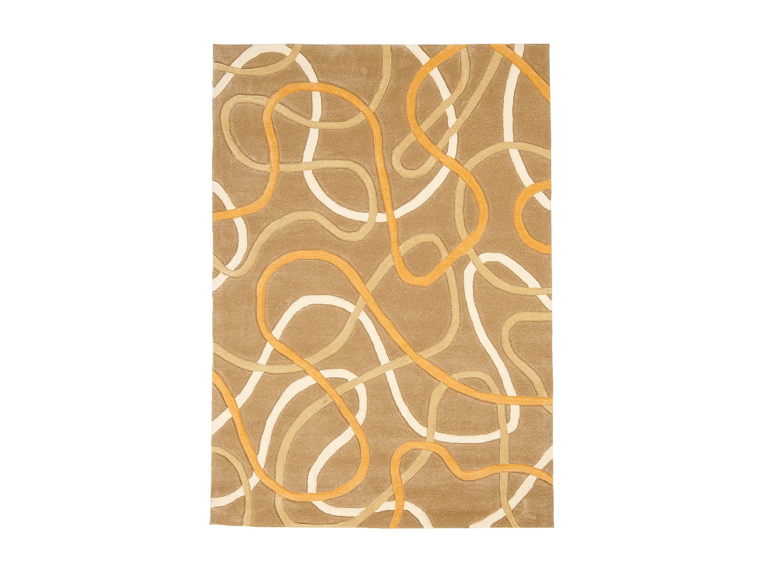 tapis salon 140x200 fait main en acrylique beige et orange rectangle motif rond