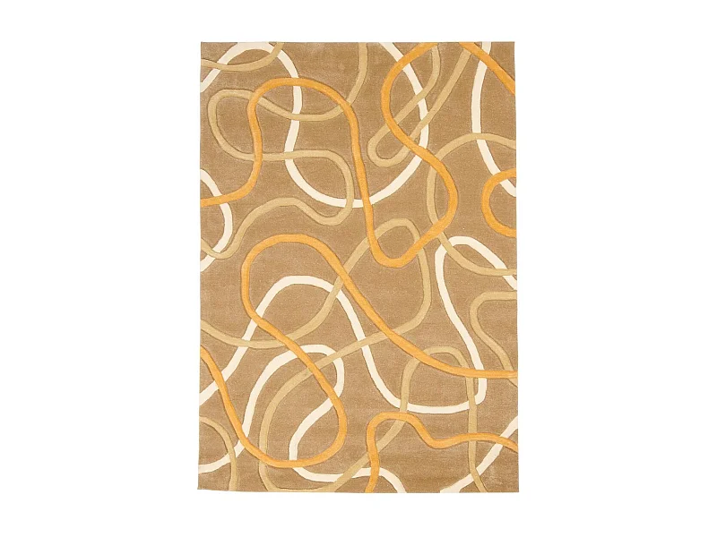 tapis salon 140x200 fait main en acrylique beige et orange rectangle motif rond