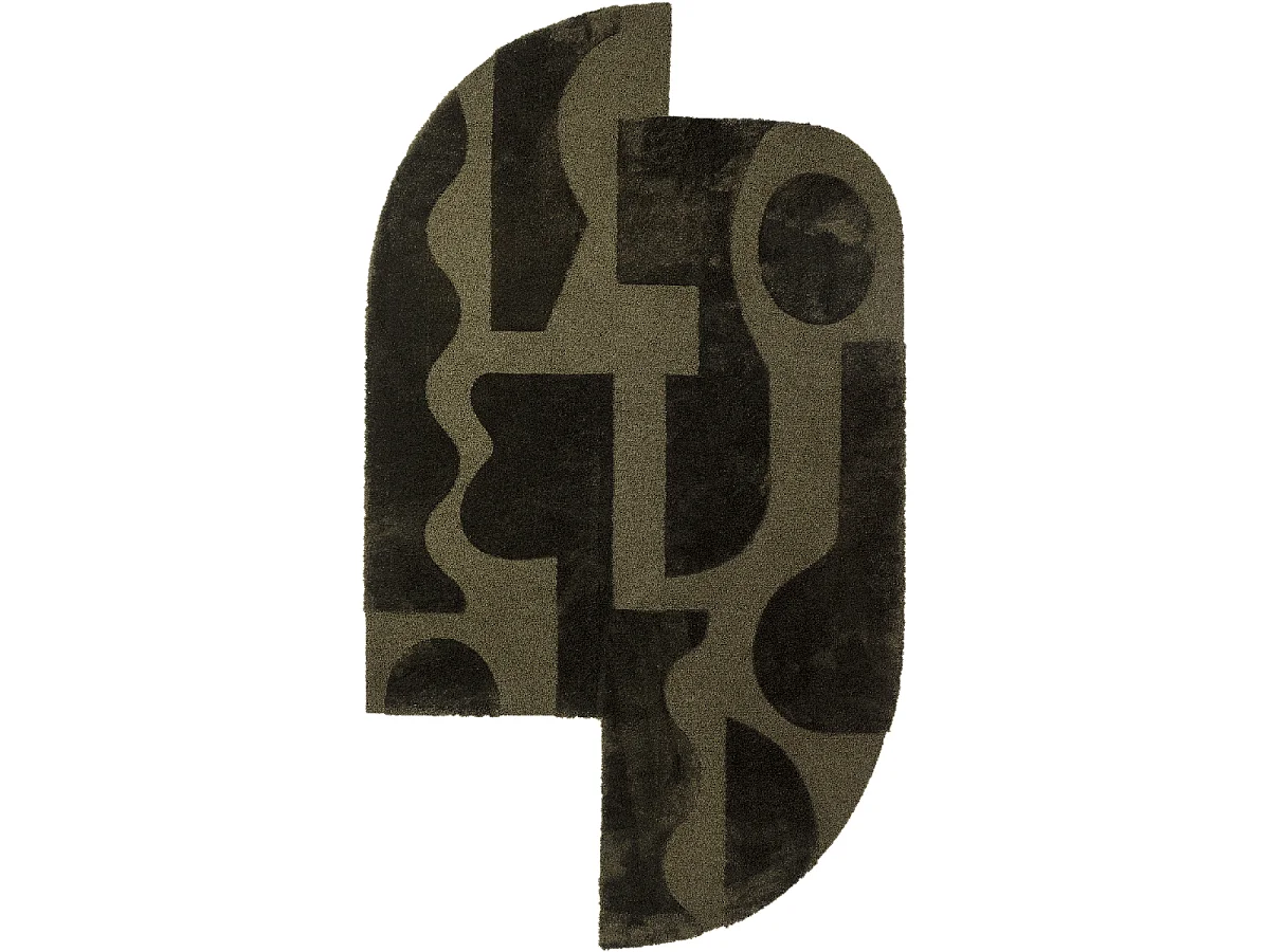 tapis chambre 160x280 tufté en laine vert forme originale motif géométrique