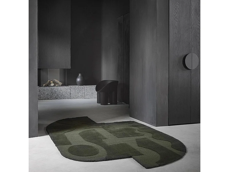 tapis chambre 160x280 tufté en laine vert forme originale motif géométrique