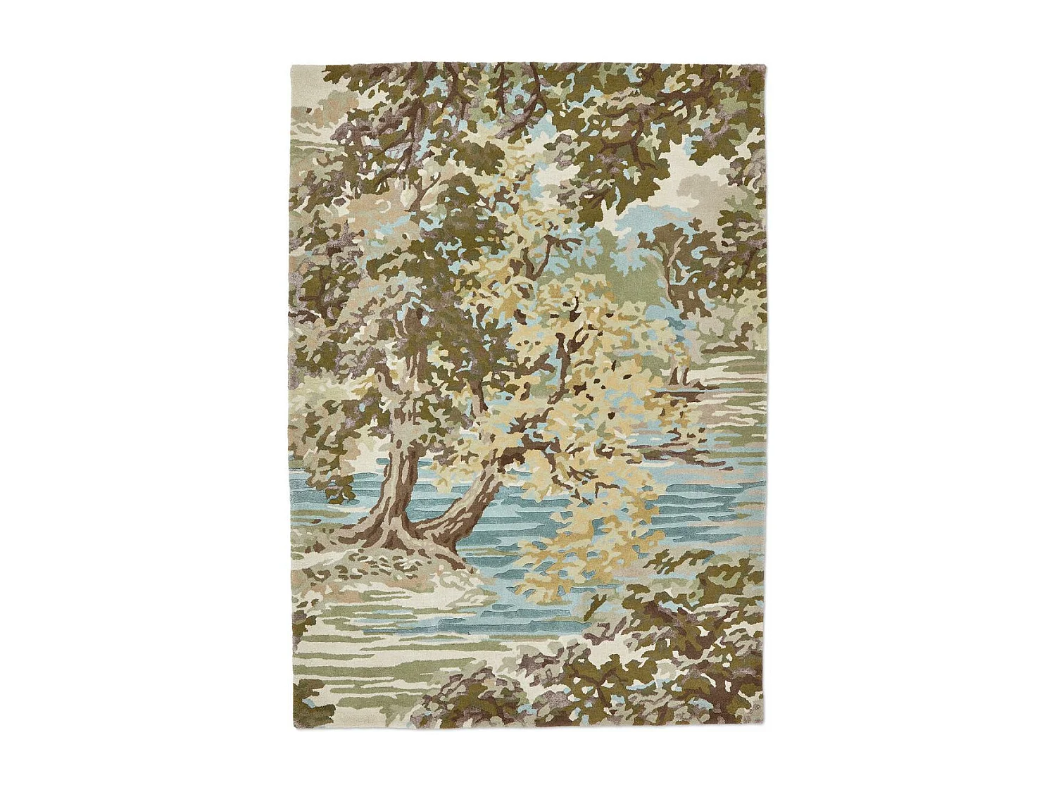 tapis grand salon 250x350 fait main en laine vert et beige motif floral