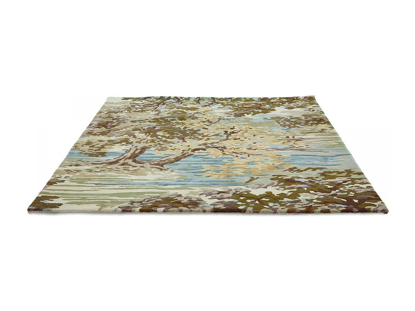 tapis grand salon 250x350 fait main en laine vert et beige motif floral