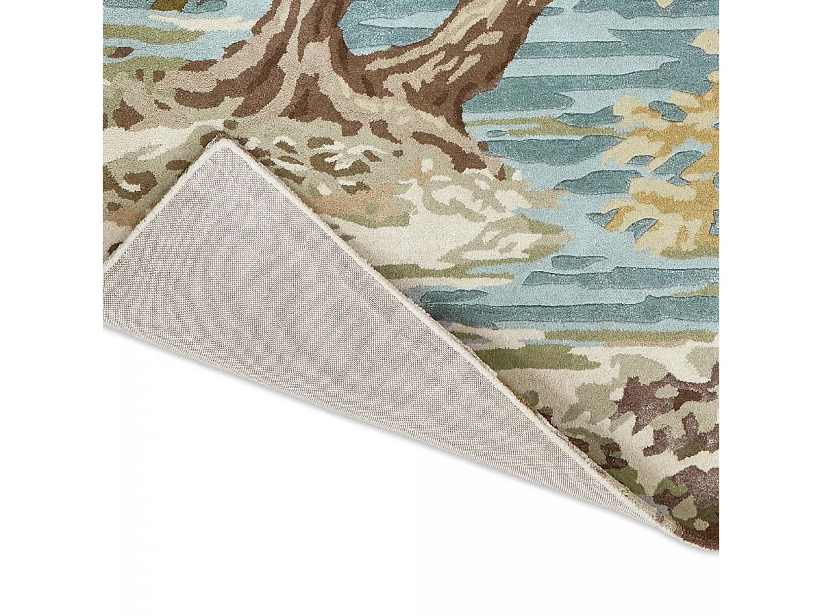 tapis grand salon 250x350 fait main en laine vert et beige motif floral