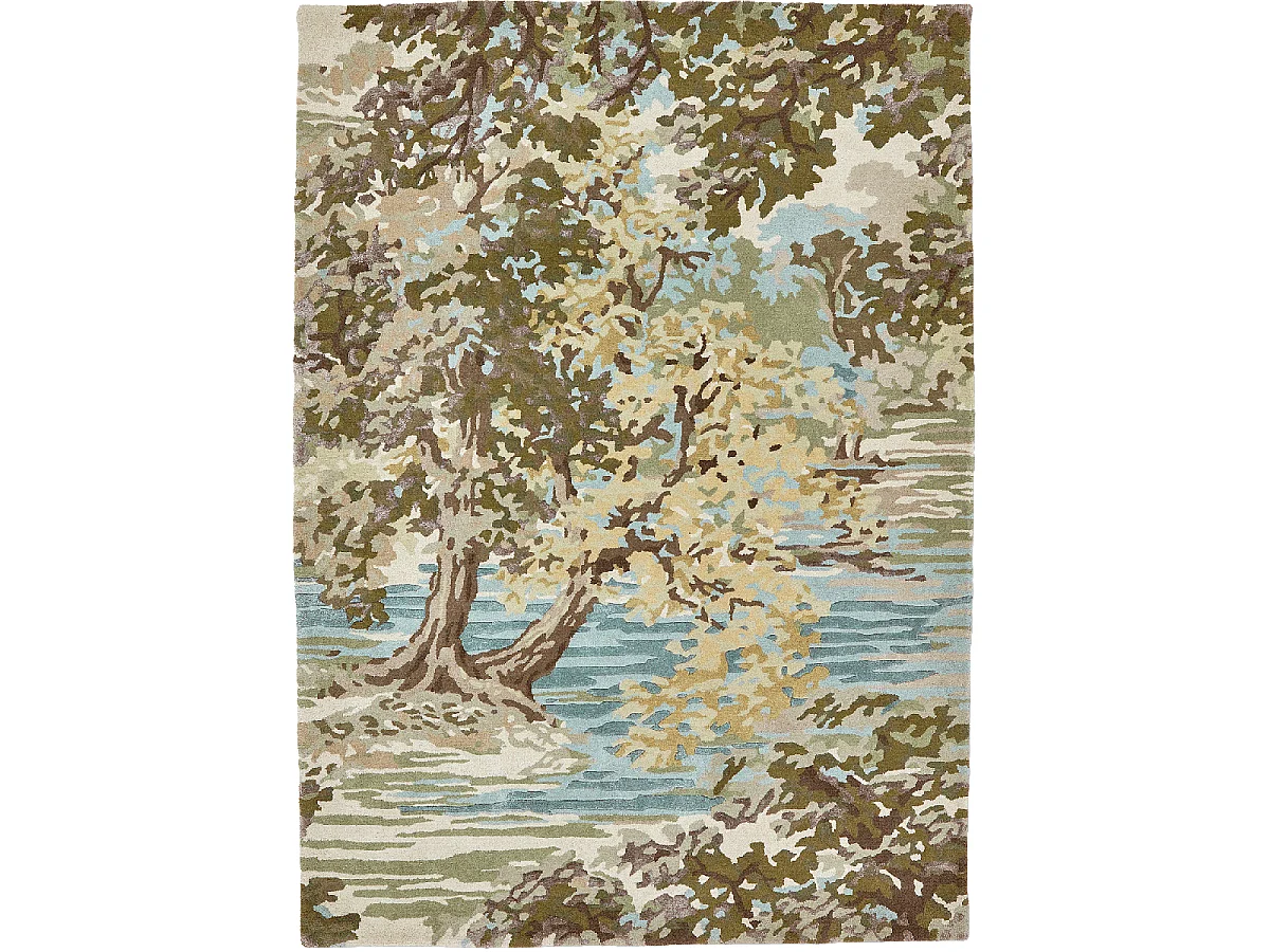 tapis grand salon 250x350 fait main en laine vert et beige motif floral