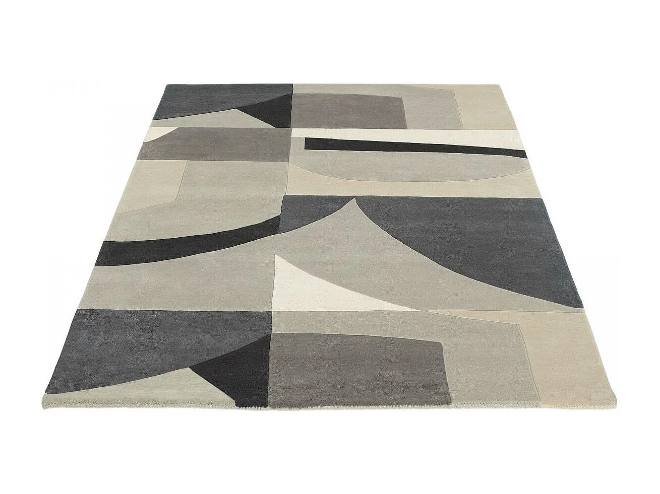 tapis chambre 170x240 fait à la main en laine gris rectangle motif géométrique