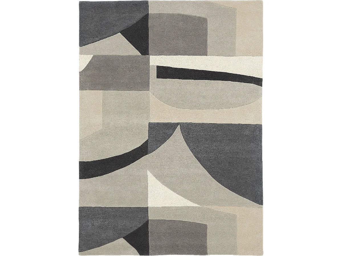 tapis chambre 170x240 fait à la main en laine gris rectangle motif géométrique