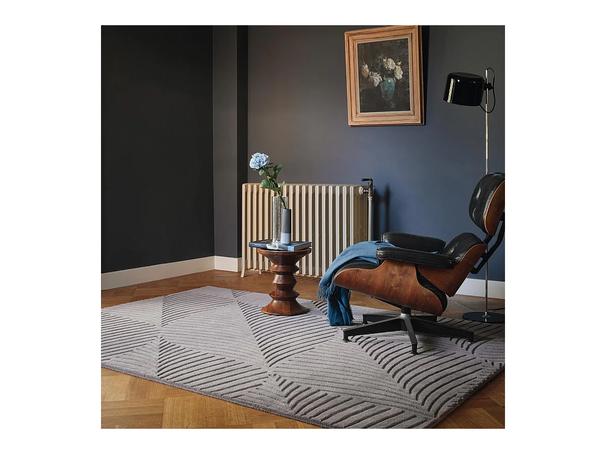 tapis entrée 120x180 fait à la main en laine gris rectangle motif faux uni FOLIA