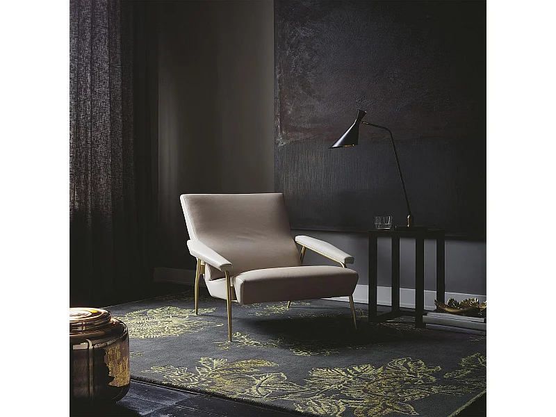 tapis chambre 120x180 fait à la main en laine noir et or rectangle motif floral