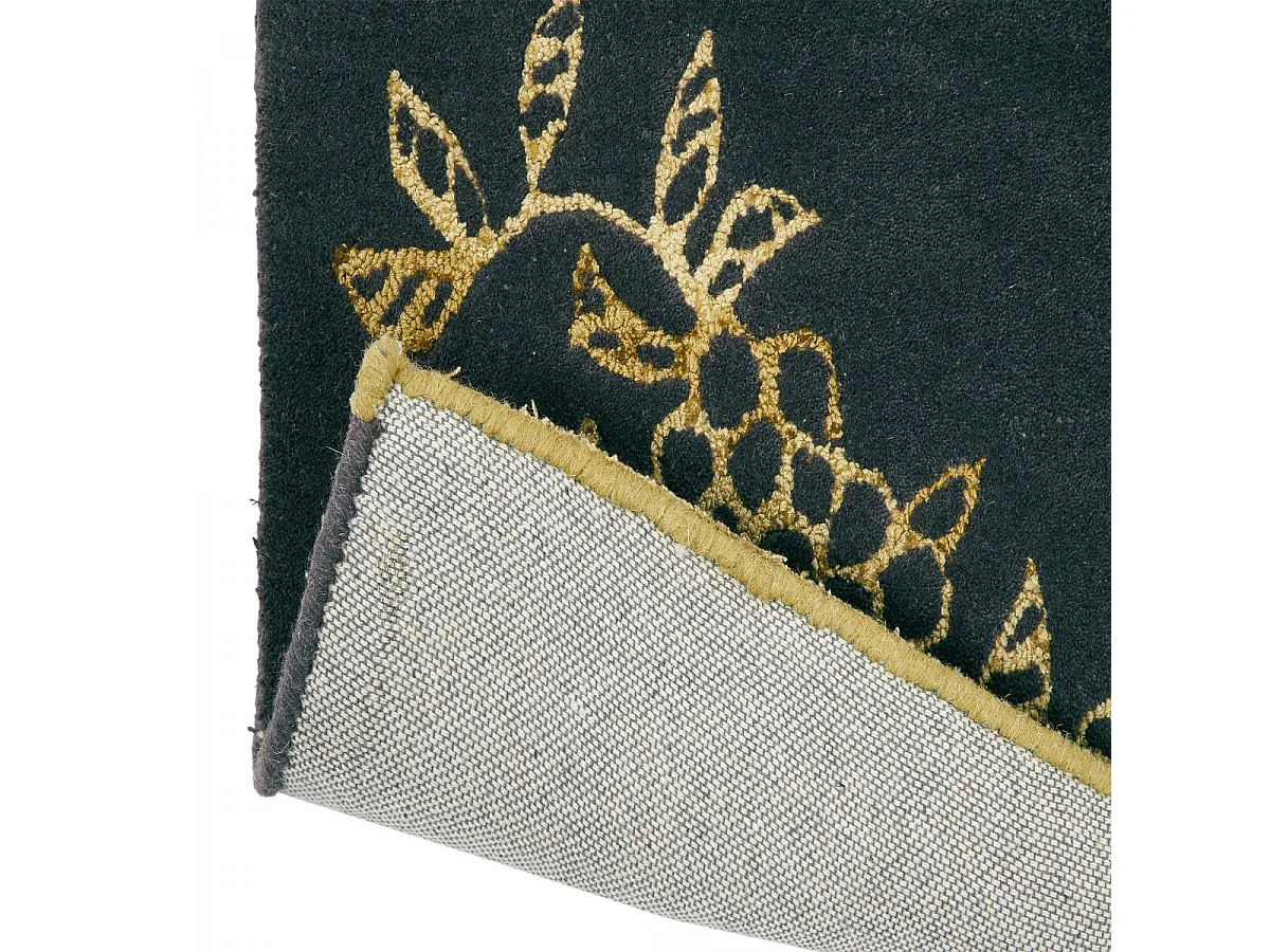 tapis chambre 120x180 fait à la main en laine noir et or rectangle motif floral