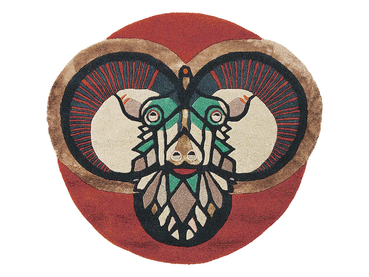 tapis open space 200x200 fait à la main en laine multicolore motif fresque