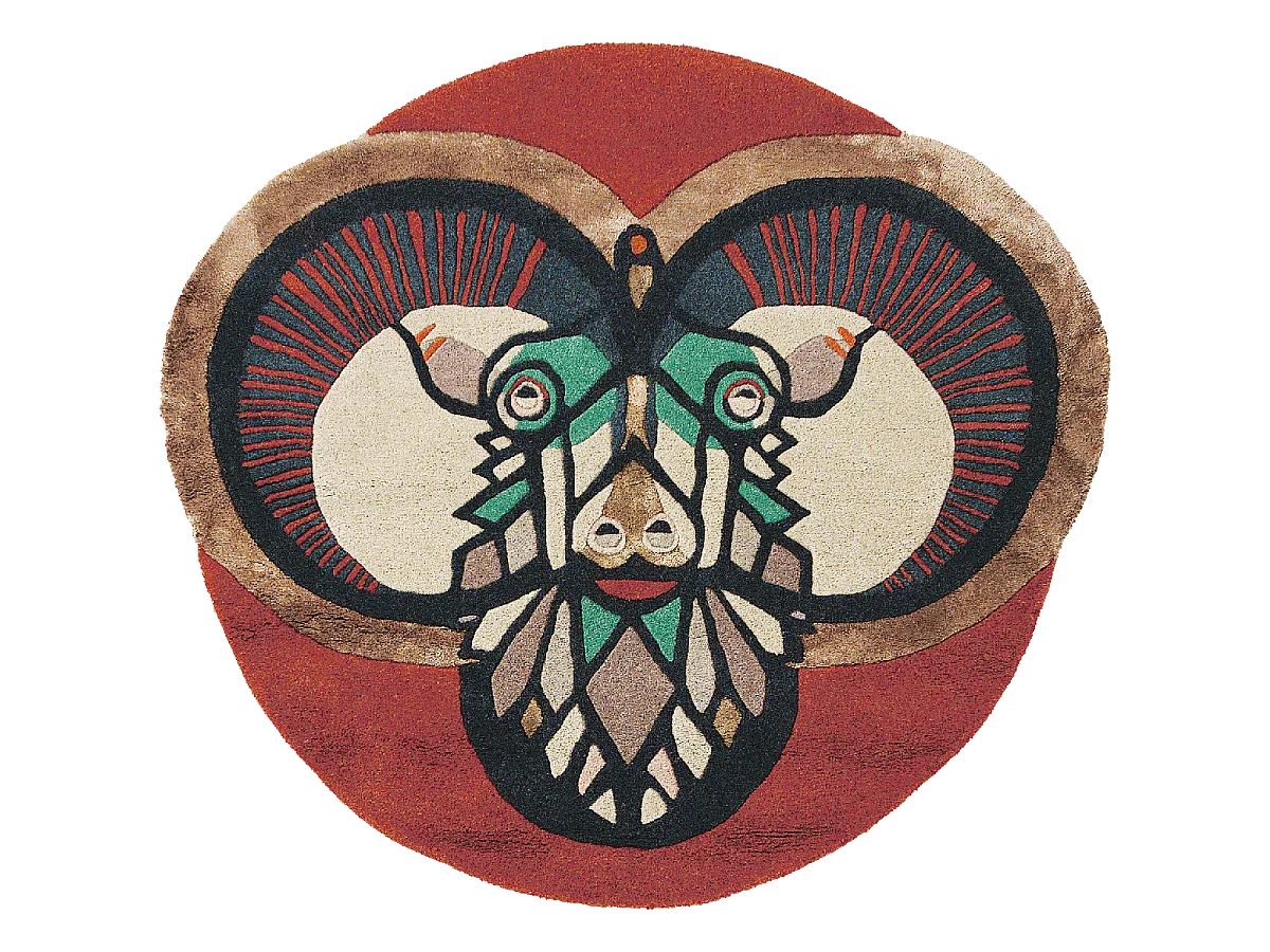 tapis open space 200x200 fait à la main en laine multicolore motif fresque