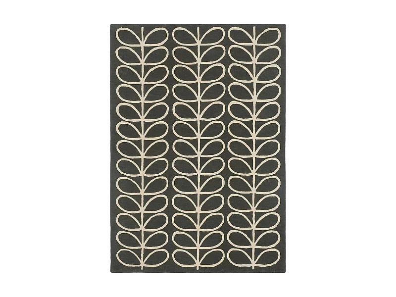 tapis salle à manger 250x350 fait à la main en laine noir et crème motif seventies