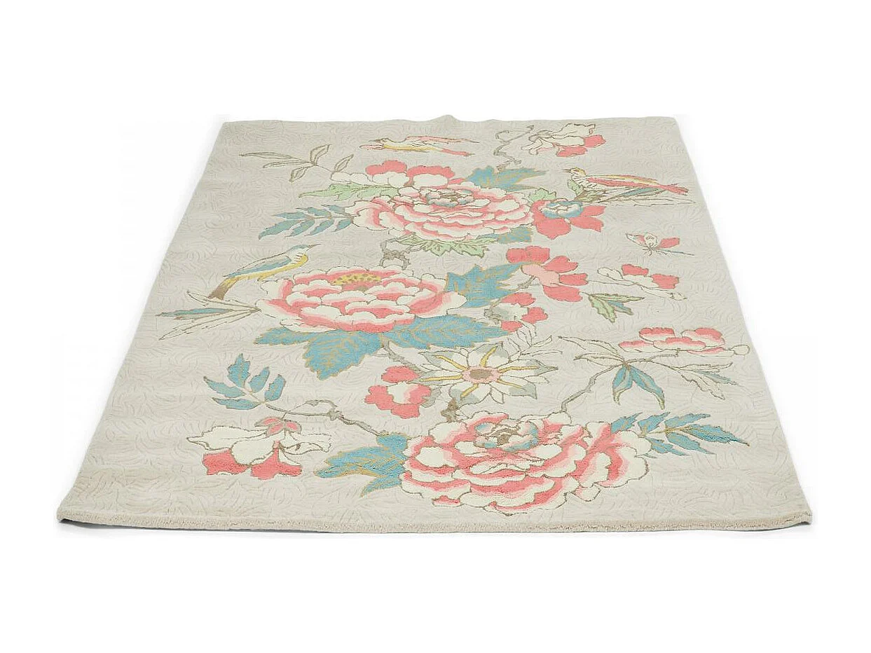 tapis salle à manger 250x350 fait à la main en laine beige et corail