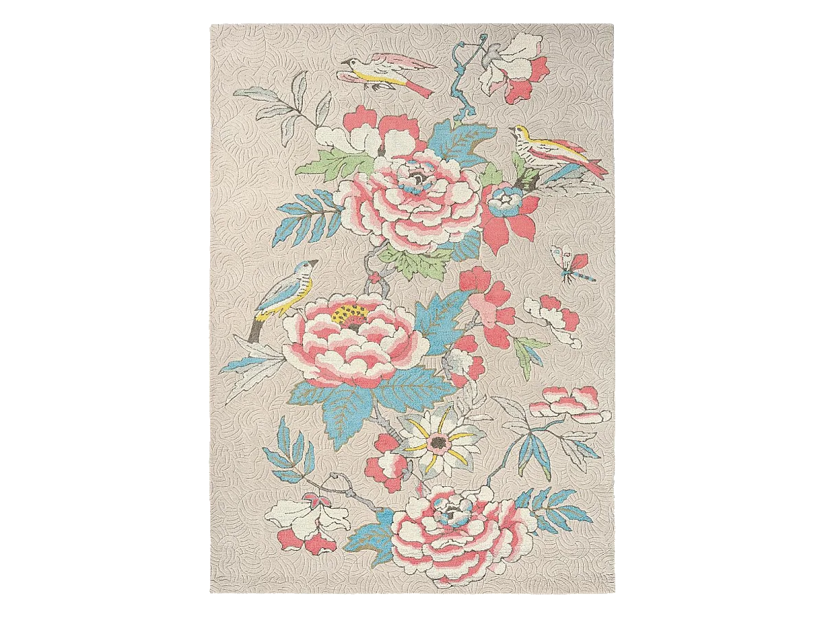 tapis salle à manger 250x350 fait à la main en laine beige et corail