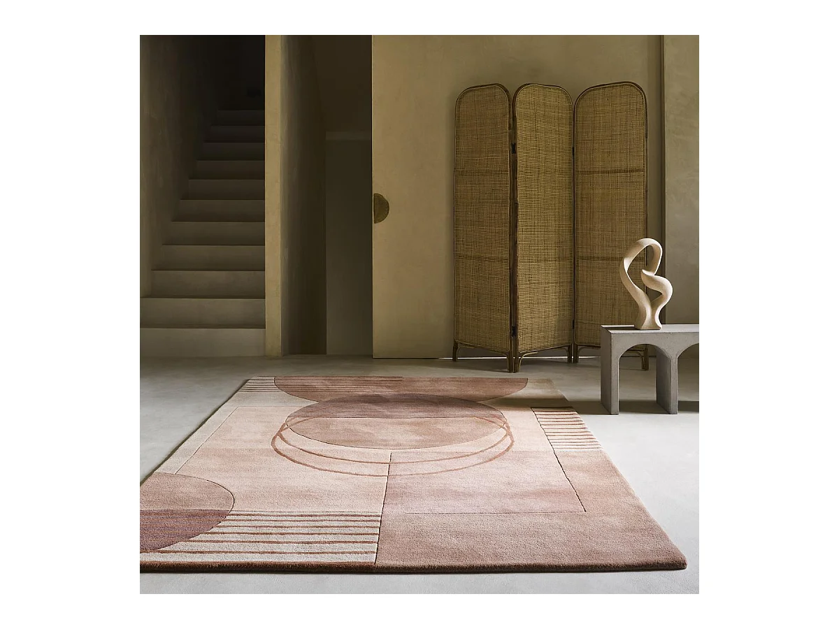 tapis open space 200x280 fait à la main en laine crème motif géométrique