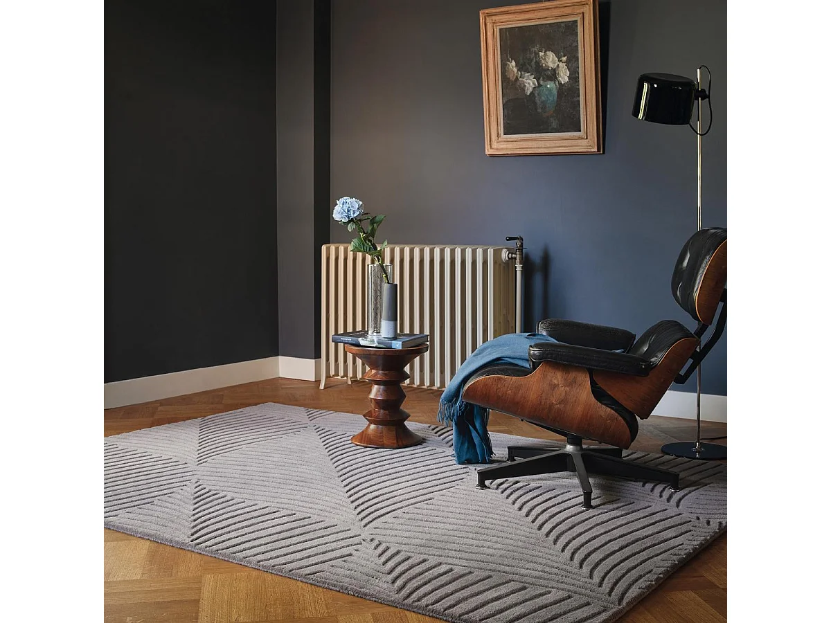 tapis chambre 170x240 fait à la main en laine gris rectangle motif faux uni FOLIA