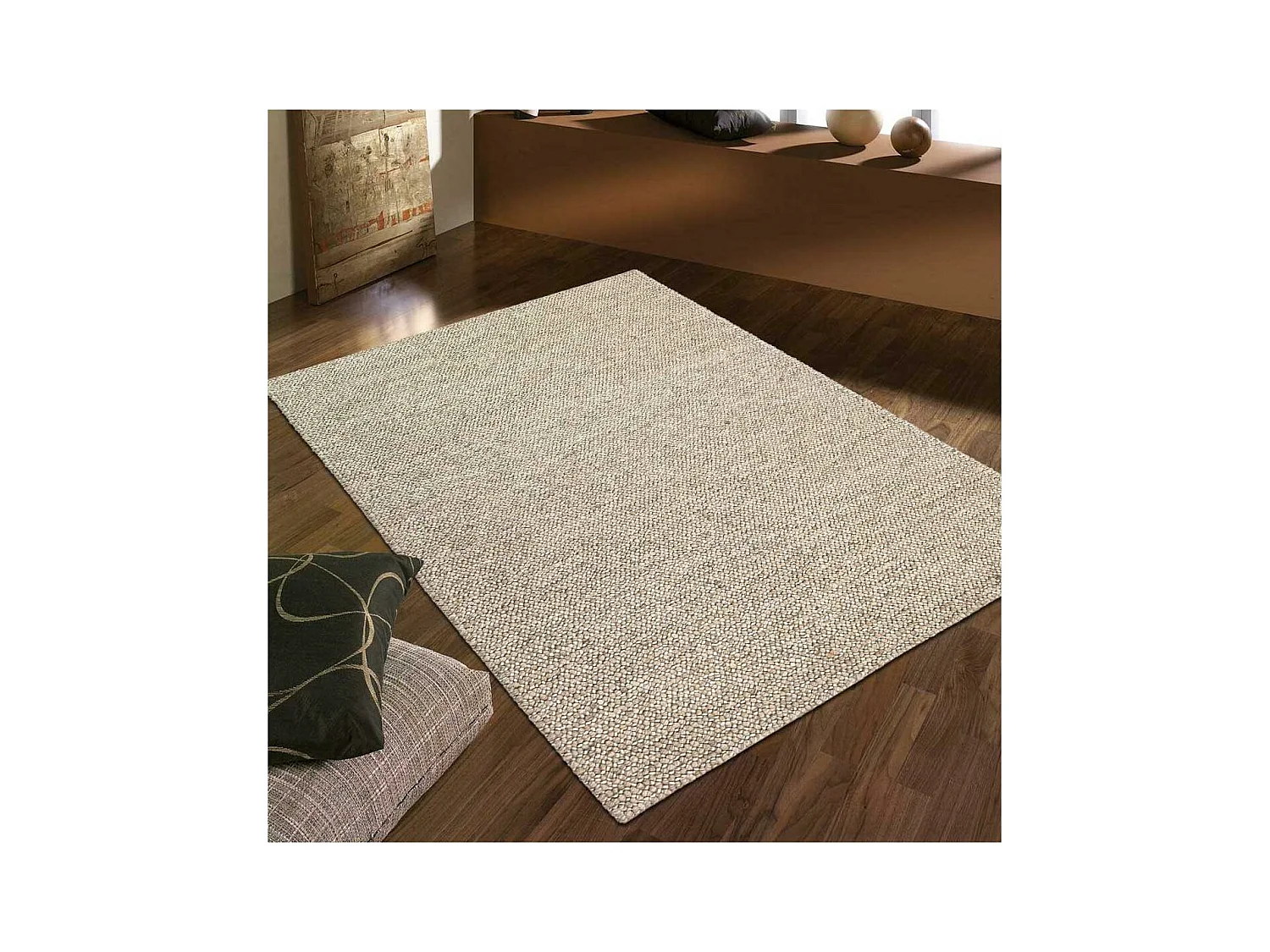 Tapis kilim 140x200 rectangle fait main en laine beige motif uni LOOK 603