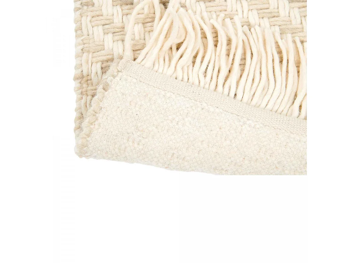 Tapis kilim 140x200 rectangle tissé en laine beige motif géométrique TWILL