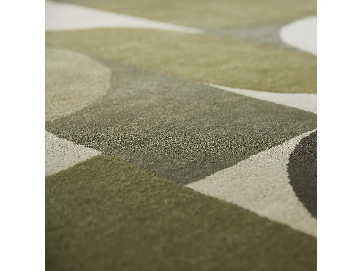 tapis chambre 160x230 fait à la main en laine vert et beige motif seventies