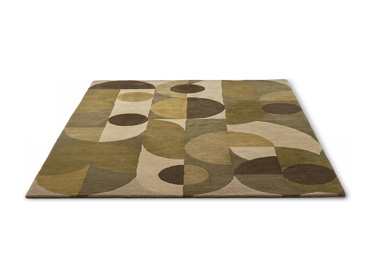 tappeto per camera da letto 160x230 realizzato a mano in lana verde e beige modello anni settanta