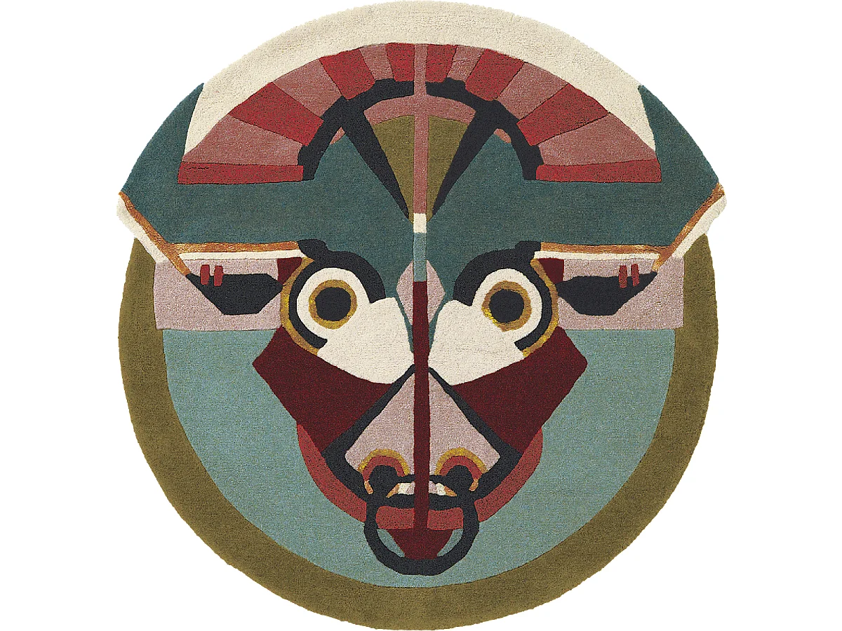 tapis open space 200x200 fait à la main en laine multicolore motif fresque