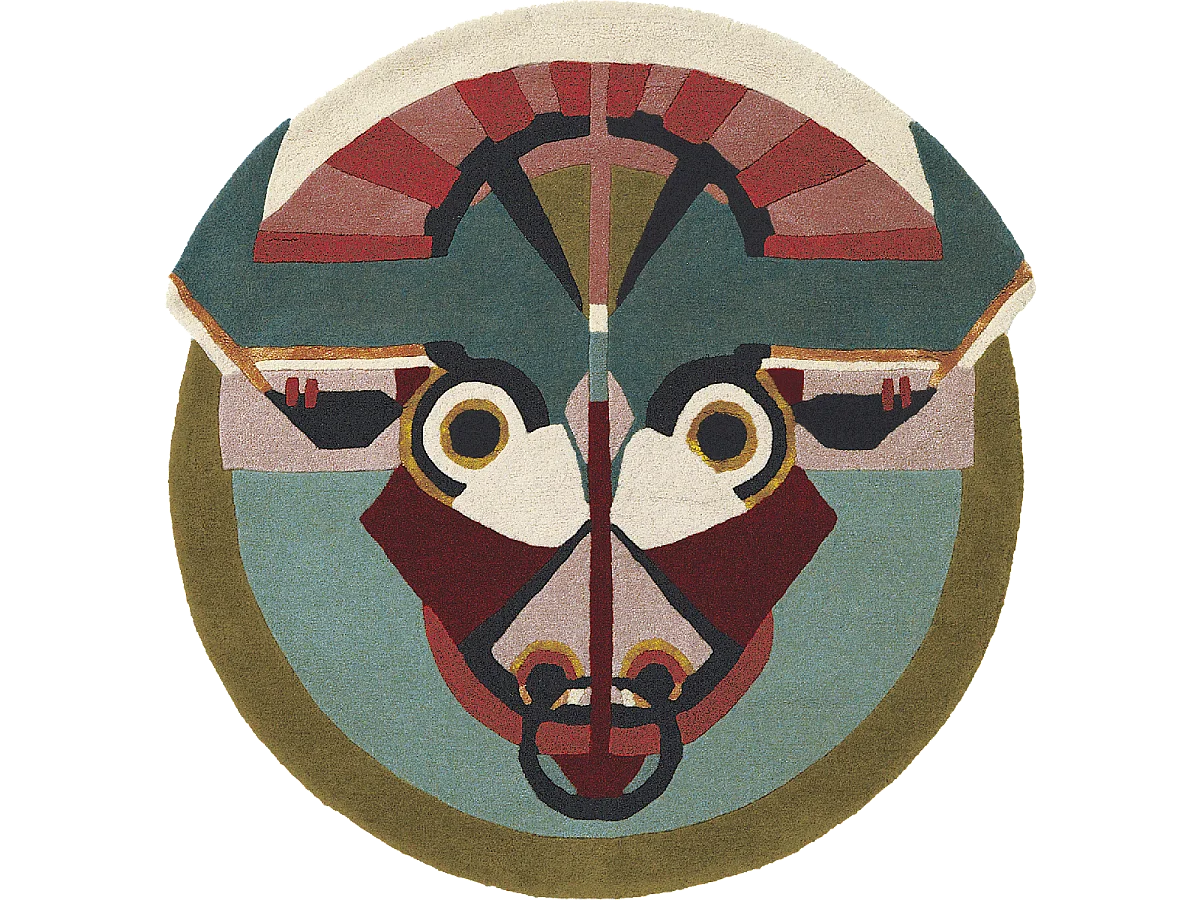 tapis open space 200x200 fait à la main en laine multicolore motif fresque