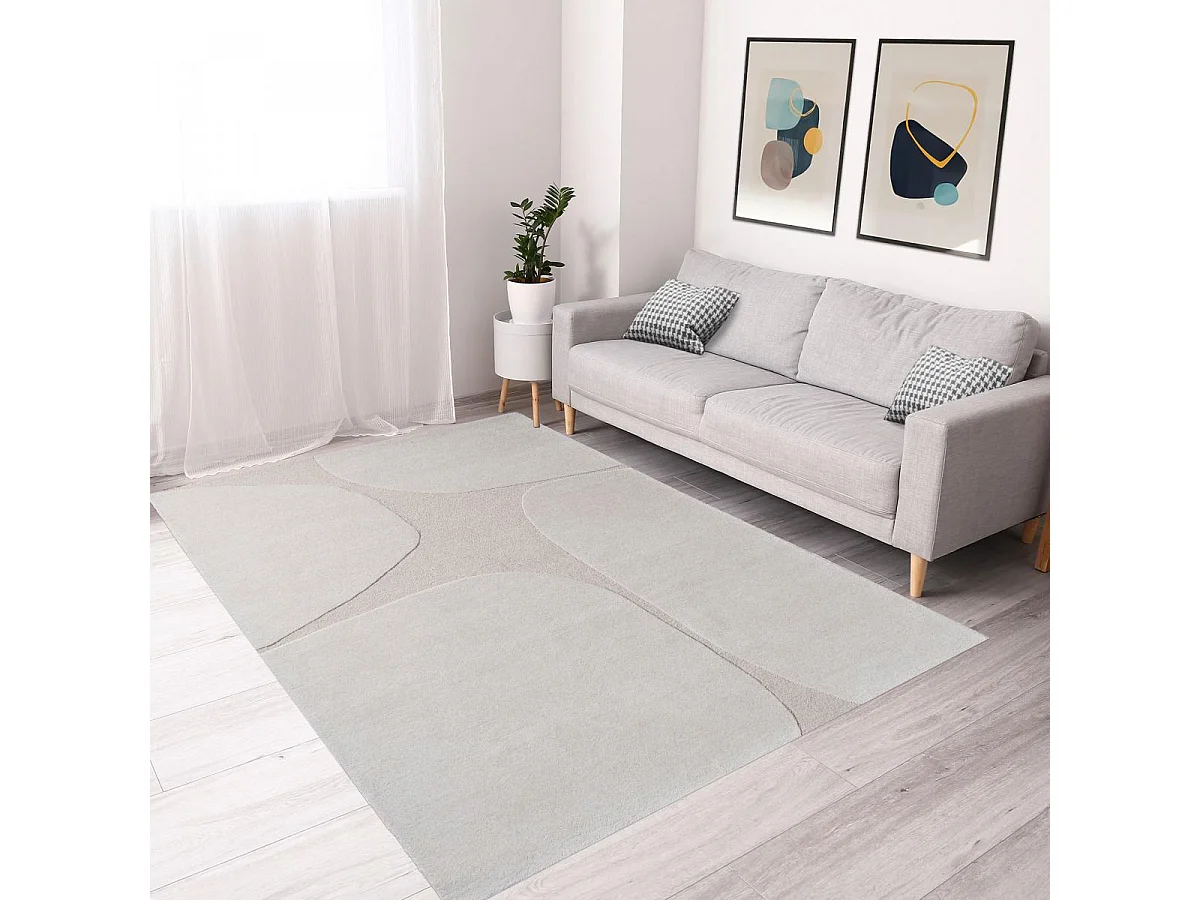tapis salon 250x350 fait main en laine crème rectangle motif abstrait BC DECOR