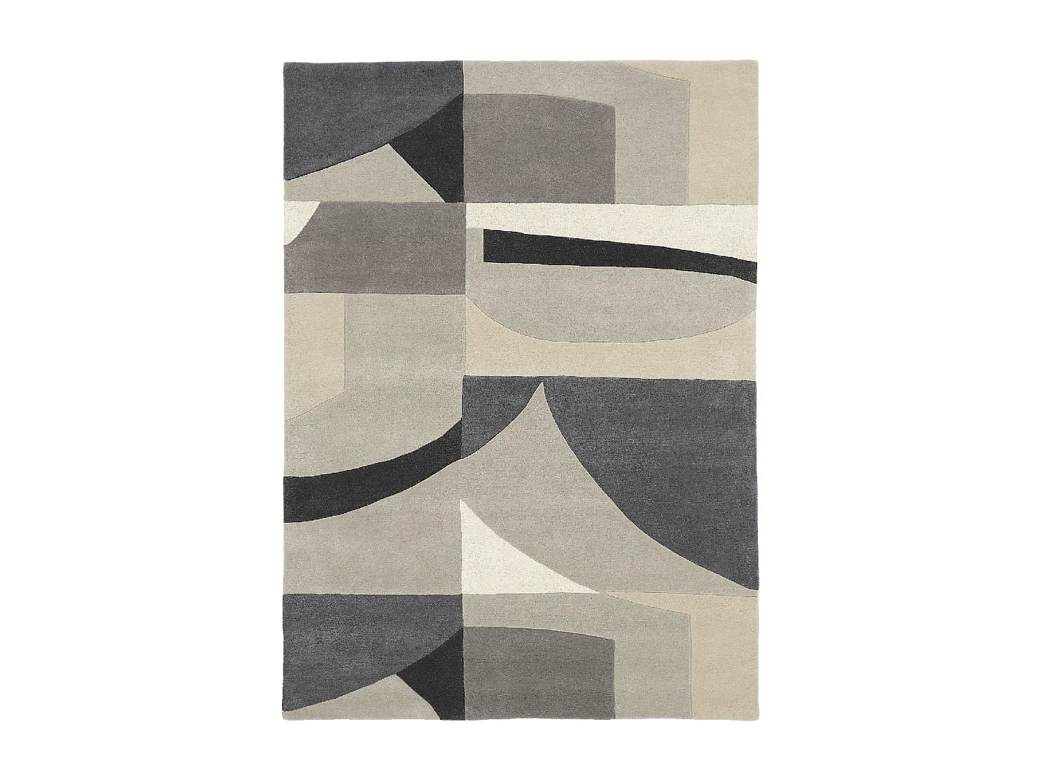 tapis entrée 140x200 fait à la main en laine gris rectangle motif géométrique